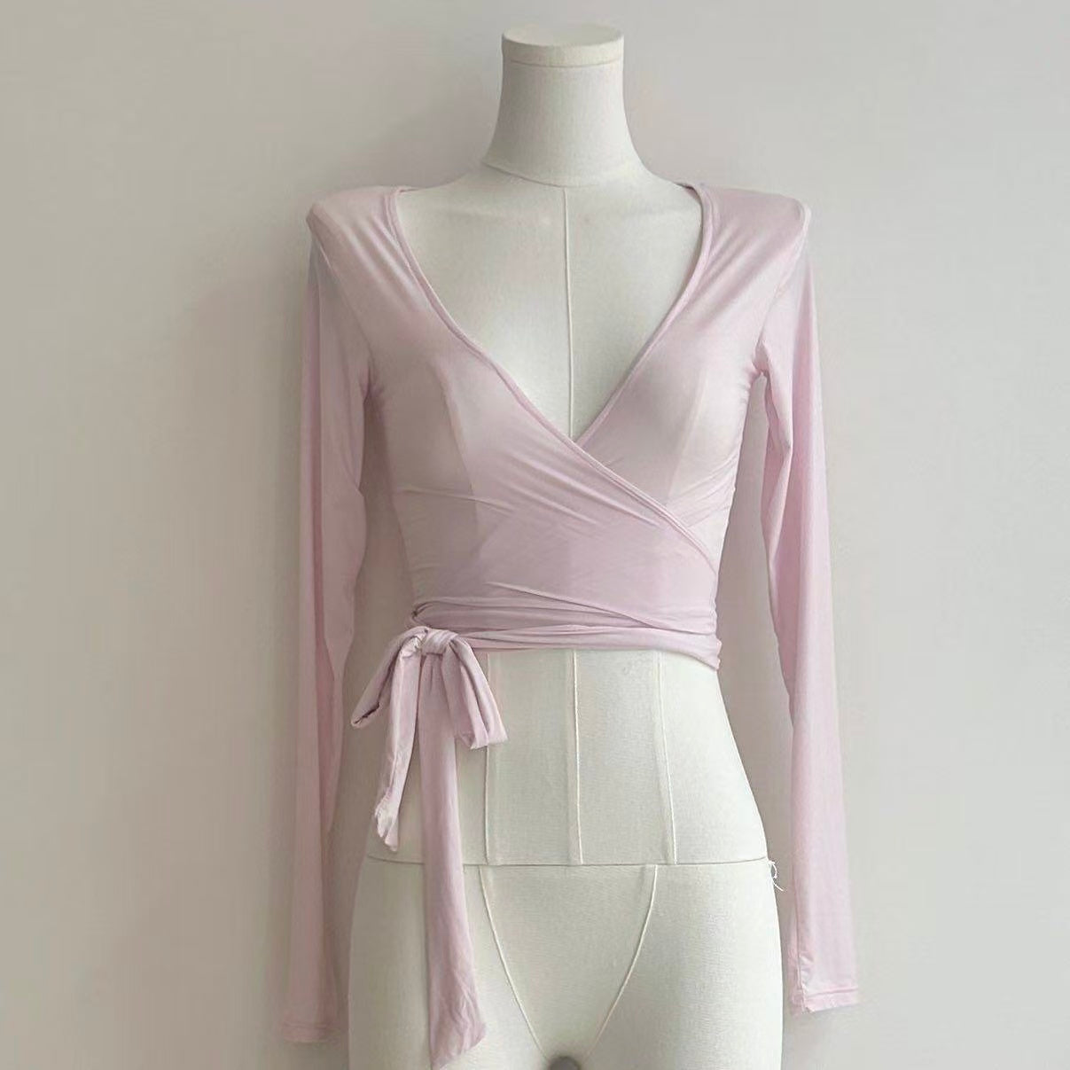 3-Piece Ballet-Inspired Yoga Set – Brushed Cross Wrap Top, Mesh Ruffle Camisole & Soft Breathable 7/8 Leggings