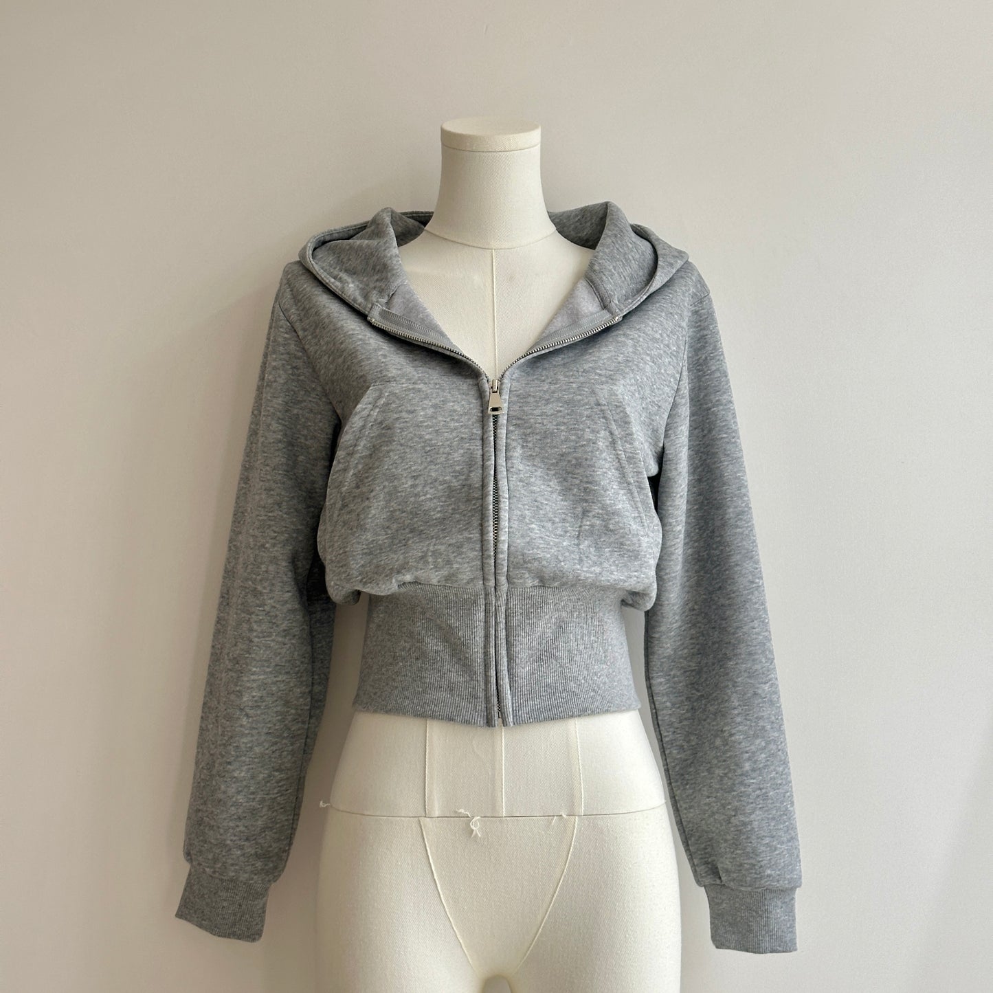Grey Zip-Up Hoodie & High-Waist Yoga Leggings Set – Slim Fit Activewear 2-Piece Workout Outfit