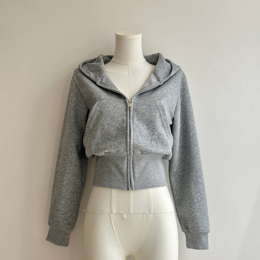 Grey Zip-Up Hoodie & High-Waist Yoga Leggings Set – Slim Fit Activewear 2-Piece Workout Outfit