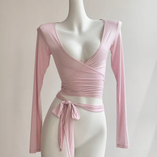 Pink Criss-Cross Strap Top & White A-Line Skirt Shorts Set – 2-Piece Yoga Tennis Outfit for Women