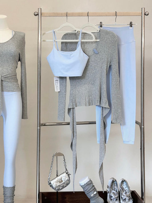 Baby Blue Sports Bra & Pinwheel Blue High-Waist Yoga Leggings Set – 2-Piece Seamless Activewear for Women