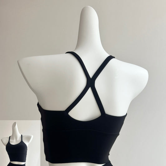 Black Strappy Sports Bra – High Support Workout & Yoga Top